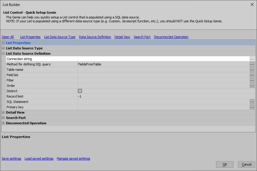 The List Control - Quick Setup Genie.
